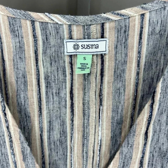 2/$30 Susina Size Small Faux Wrap Sundress Dress Short Sleeve Cotton Striped - Picture 4 of 11